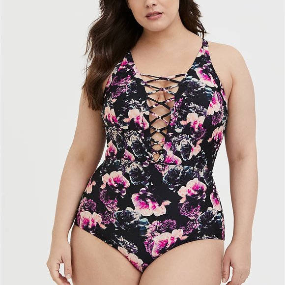 Torrid 2X 5X Swimsuit One Piece Floral Strappy NWT